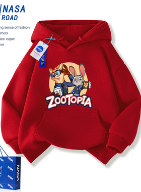 NASA疯狂动物城儿童新年衣服男童本命年红色卫衣冬装加绒女童外套