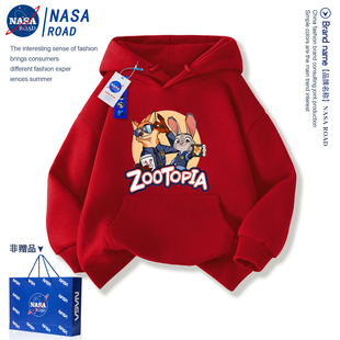 NASA疯狂动物城儿童新年衣服男童本命年红色卫衣冬装加绒女童外套