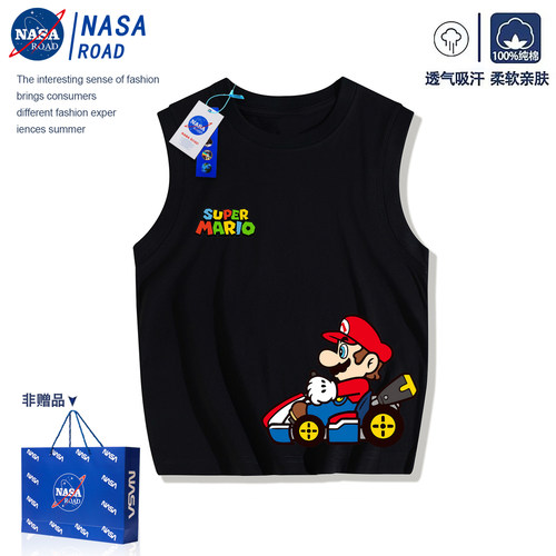 NASA马里奥男童背心无袖t恤儿童纯棉2026新款夏季中大童男孩上衣