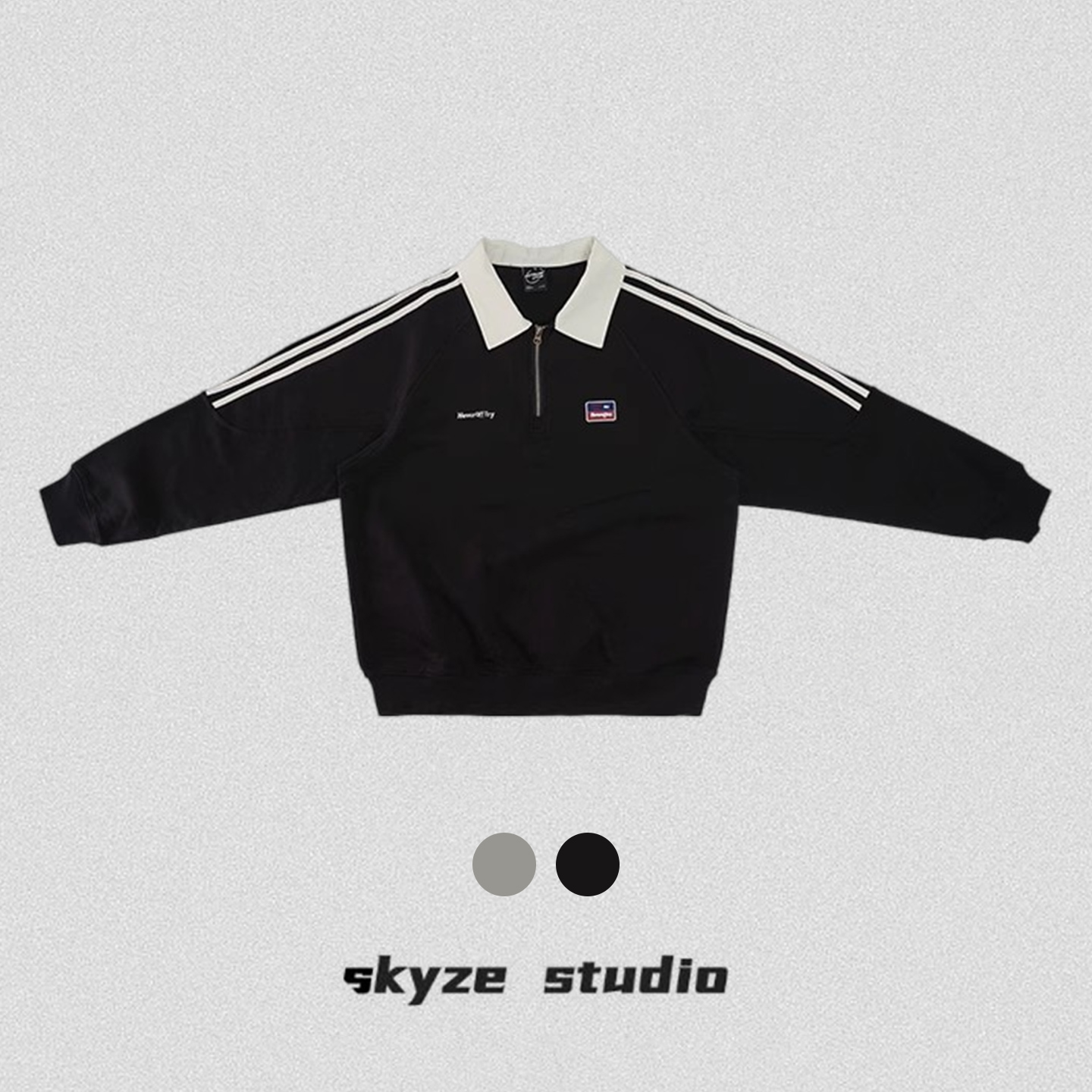 SkyzeStudio美式复古半拉链卫衣