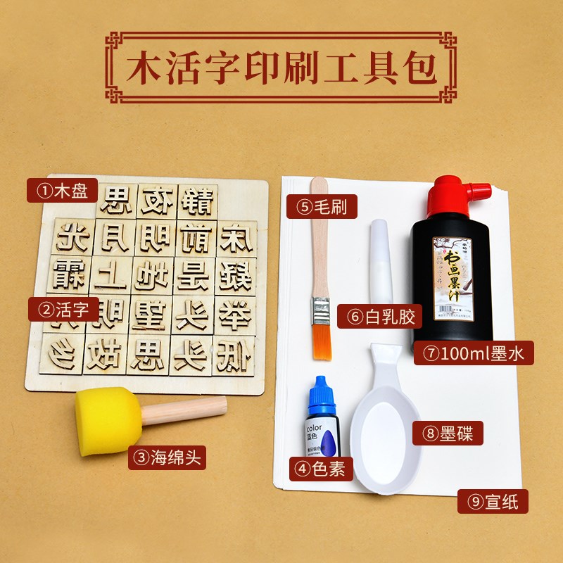 速发木活字印刷术套装材料包 幼儿园全套模具拓印工具非遗文化手