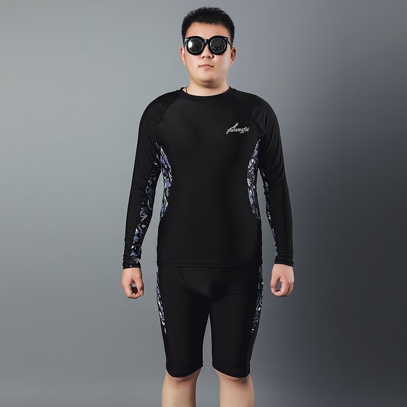 现货速发男士套装新款长袖五分裤大码加肥泡温泉码大码泳装男