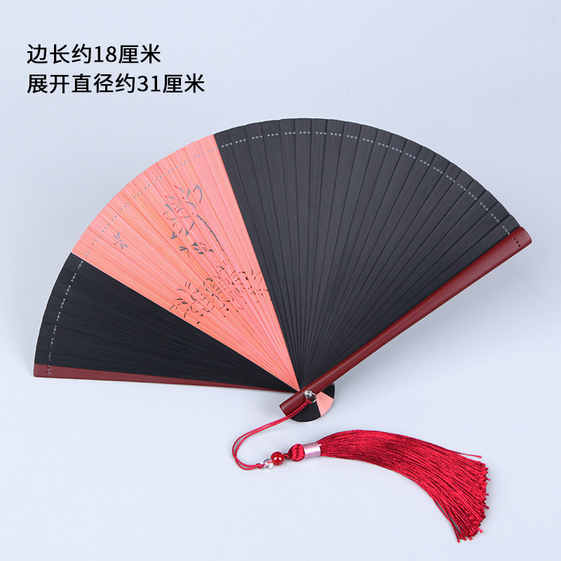 速发全竹折扇古风式扇子日式和风小兔镂空折叠扇随身古典黑色舞蹈
