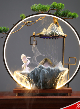 速发居水摆件创意循财家流客厅招环加湿中式办公桌面灯圈喷泉景观