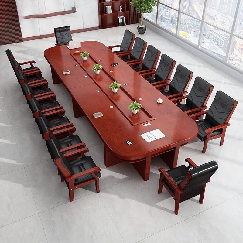 速发会议桌长桌油漆木质贴皮会议桌公司接待洽谈桌会议室椭圆形2.