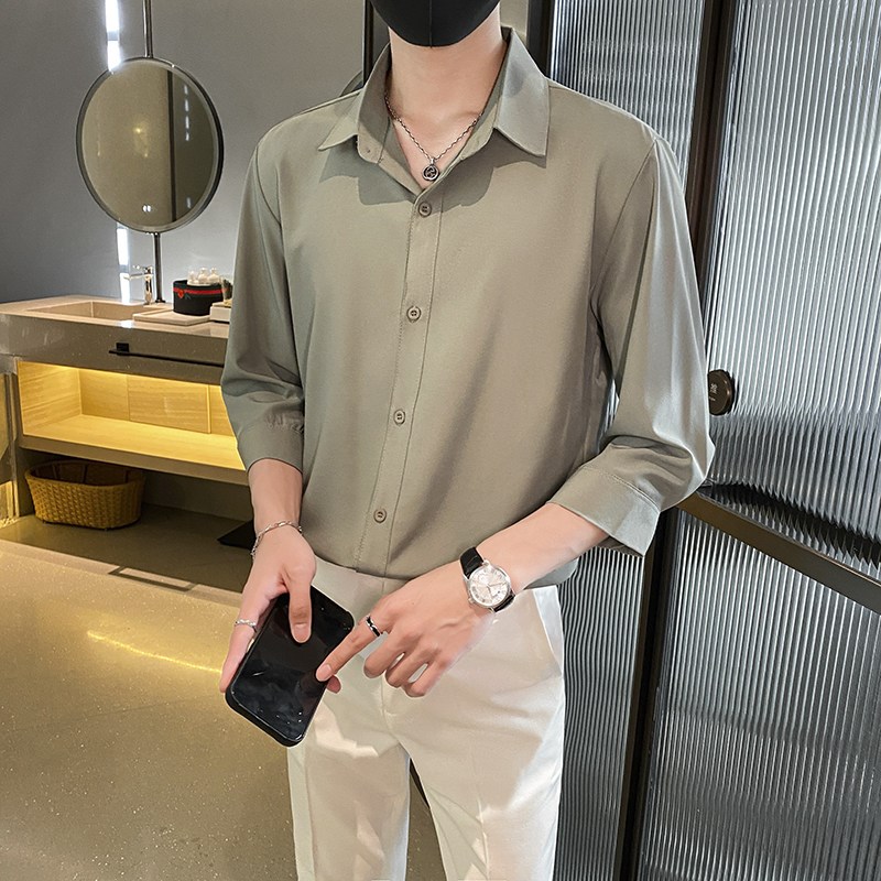 速发新款衬衣七分袖男青年商务休闲潮流轻熟风痞帅学生夏季高级潮