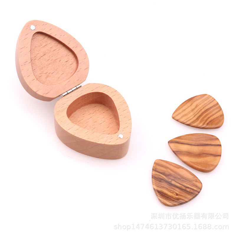 速发吉他拨片木盒套装 心形  吉他拨片套装 实木拨 盒 礼品盒片可