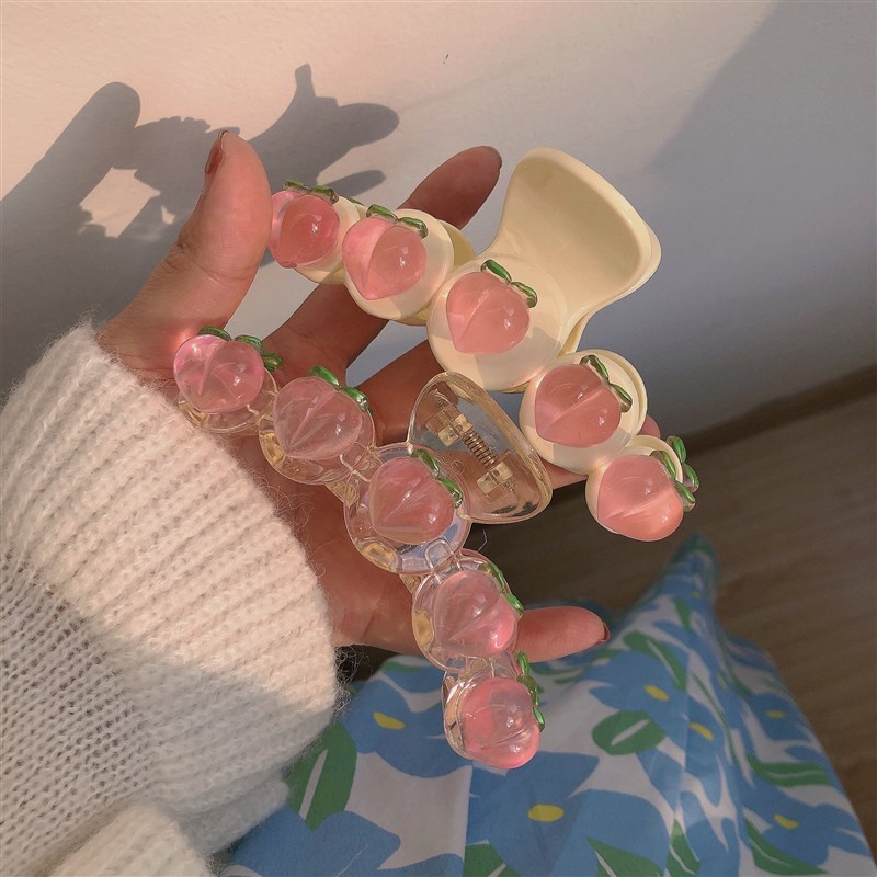 速发敲少!透明粉色水蜜桃抓夹春季新款软妹甜美发夹夹发饰