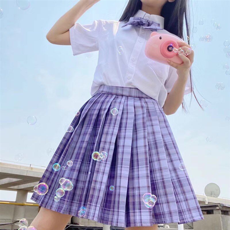 现货速发大码高腰百褶裙少感JK格裙2021学院风a字裙半身裙