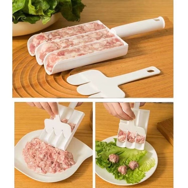 速发创意厨房四联肉丸制作器鱼丸子家用模具虾滑器不锈钢勺肉馅料