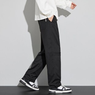 速发美式动装裤男款潮裤美式直筒宽松休闲流男运工垂顺阔腿长裤子