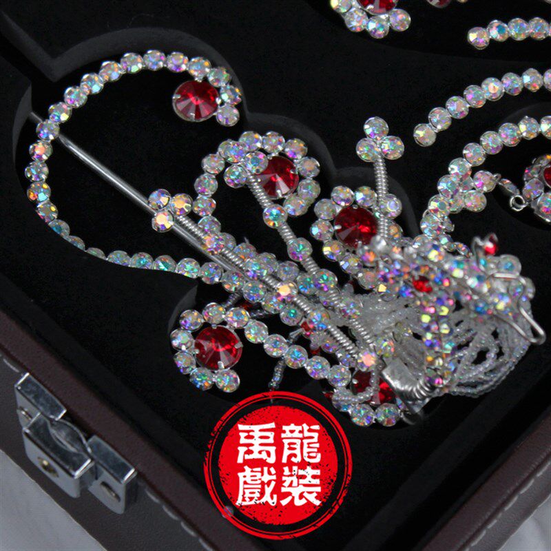 速发京剧旦角包饰蹈衣头面戏曲舞青古装头头品七彩水钻头面偏凤耳