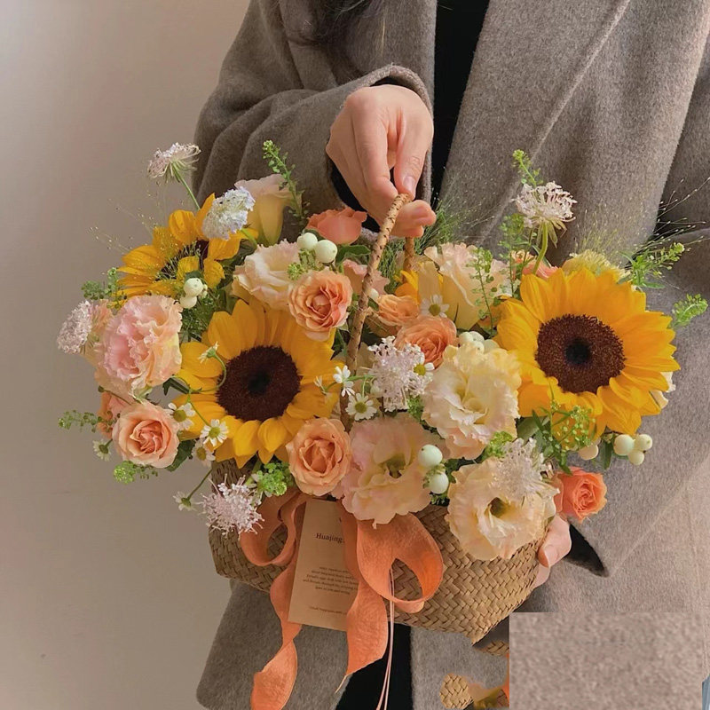 速发送老师送友毕业季杭州北京同城生日速递芍药混搭花手提花篮