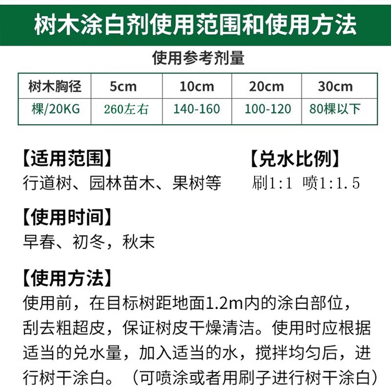 速发树木树干涂白剂冬天越冬防虫刷白保温防冻园林绿化大树杀虫喷