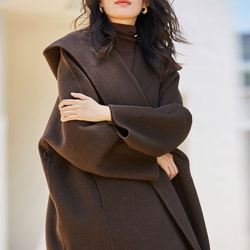 盛宏24冬新牦牛绒连帽慵懒粗狂美御寒保暖纯双长款大衣女13571