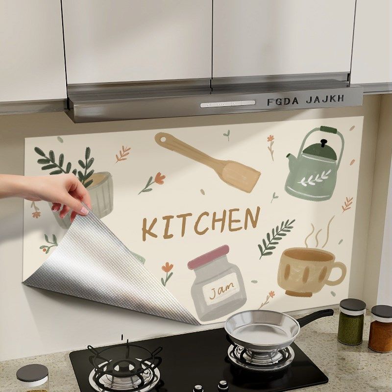 现货速发厨房防油贴纸炉灶自粘瓷砖阻燃墙面吸油烟机贴纸灶具耐高