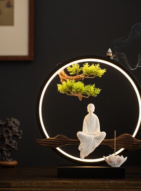 快速发货新中式灯圈禅意人物小僧和E尚客厅玄关软装饰办公室桌面