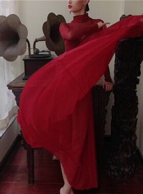 现货速发WYZ盖盖爵士表演服气质大摆裙高级感中国风红色舞蹈表演