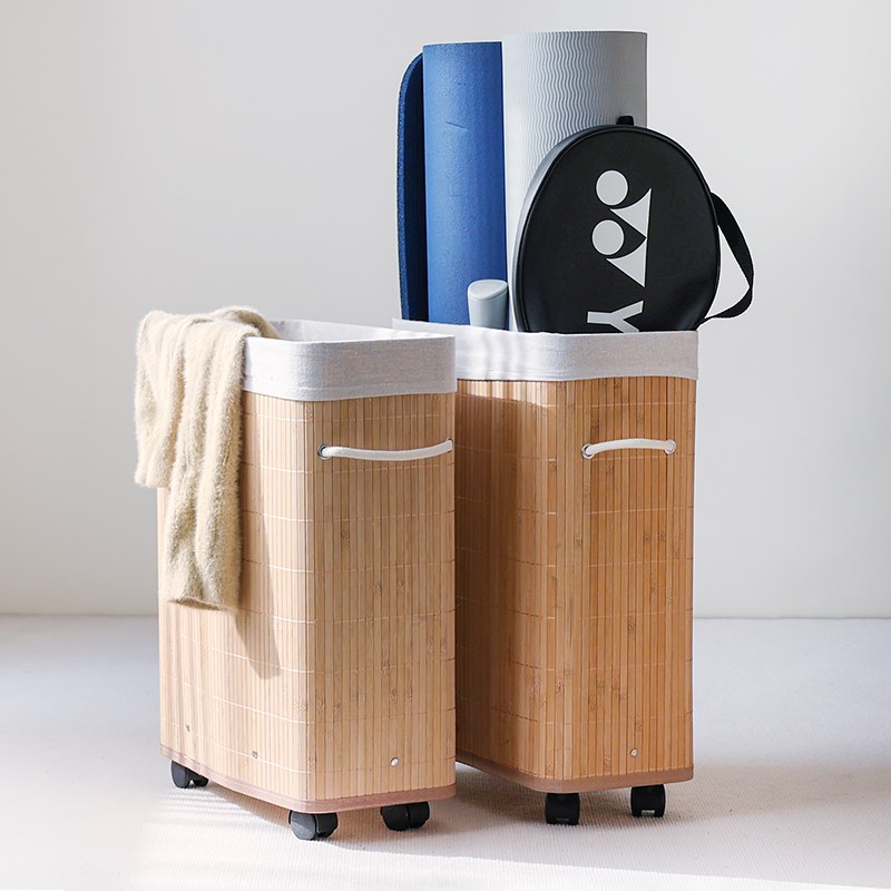 瑜伽垫收纳箱带轮健身器材收纳筐家用杂H物收纳神器柜边夹缝置物