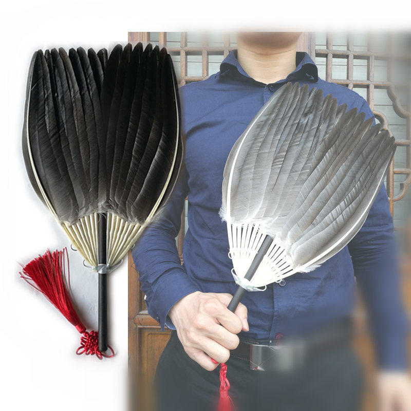 诸葛亮孔明的扇子 雁鸥雁毛鹅毛扇子 男乌木O柄诸葛亮孔明羽毛扇