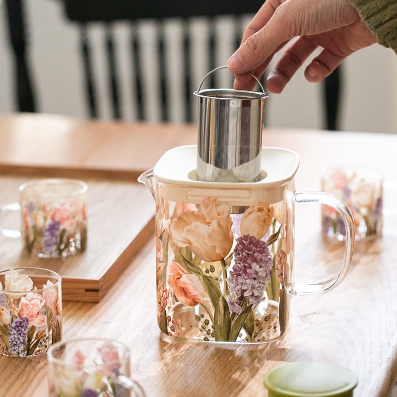 法式 郁金香耐高温玻璃茶r具壶杯子水杯 下午花红茶水具 ins风欧