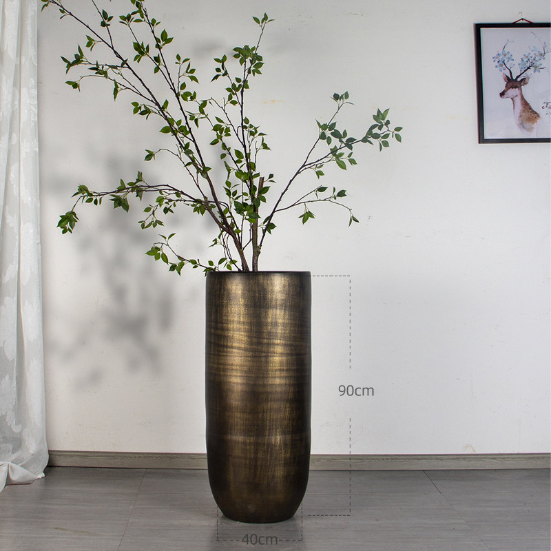 工业风陶瓷复古铜釉金属花器摆件落地花瓶样板P间绿植花瓶软装饰,家居饰品,花瓶,淘宝优惠券,粉丝福利购,淘宝优惠卷