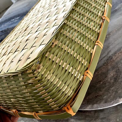 竹编长方形竹筐宠物篮厨s房收纳篮子竹制品家用展示果蔬篮超市手