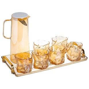 冷水壶高档喝水玻璃m杯子家用客厅水具创意水杯茶杯托盘凉白开水