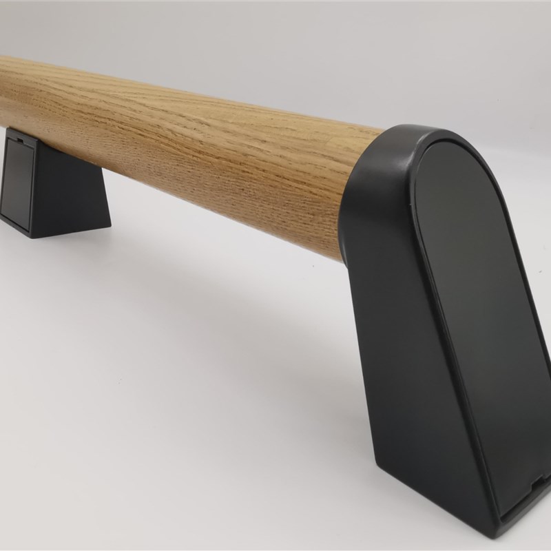 养老院走a廊楼梯实木扶手锌合金直径35端头托支架黑色拉手五金配