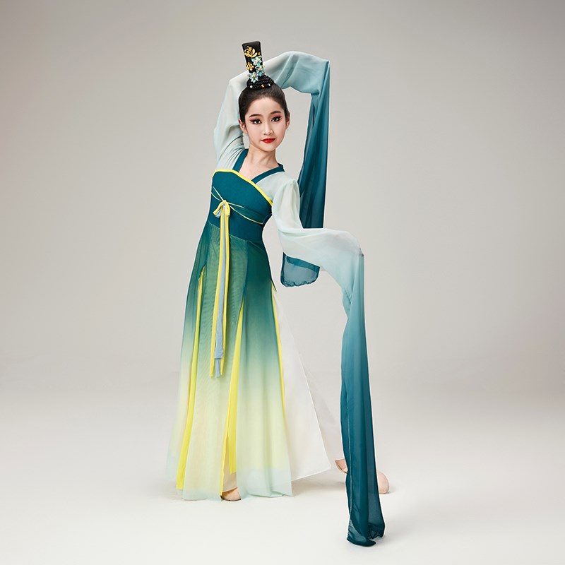 儿童水袖舞蹈服踏春行古典舞演出服女童中国风少儿群舞汉唐舞表演
