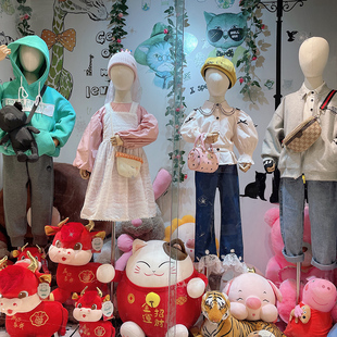 儿童模特道具半身橱窗展示架全身男女小孩童装店包布铁底座假人台