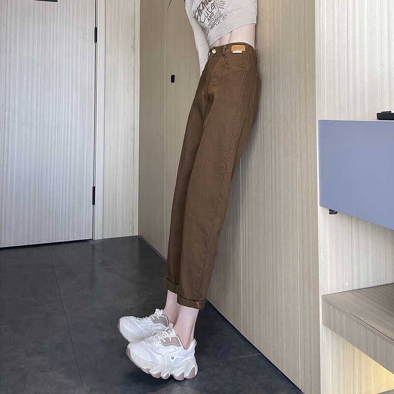 哈伦仿牛仔直筒裤女春夏2025宽松显瘦卡其色休闲老爹裤薄款九分