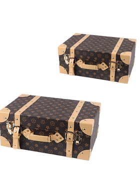 欧式复古皮质手提箱收纳箱衣帽间首饰盒子道具箱软装饰品摆件卧室