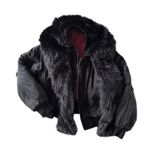 no E mosen* 魇 十字棺 皮草围巾翻领可拆卸连帽街头MA1棉服夹克