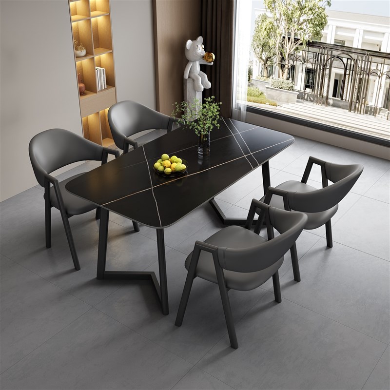 洽谈轻奢岩板桌椅组合接待小型会议长桌店铺会客桌休闲小户型餐桌