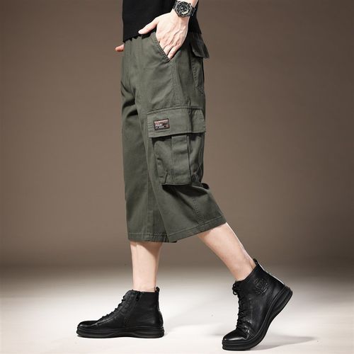 高端胖子七分工装短裤男士马裤宽松大码夏季户外耐磨休闲八分裤子