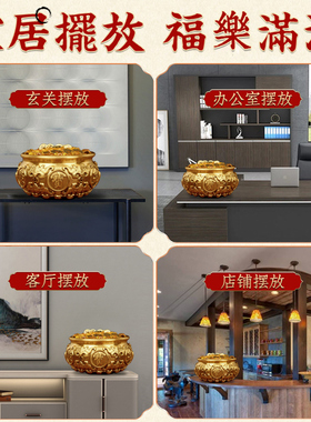 聚贤阁纯铜聚宝盆摆件招财家居黄铜工艺品玄关客厅装饰开业礼品