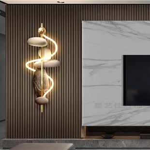 石来运转客厅格栅装饰挂件画电视背景墙高级感壁灯画卧室床头挂画