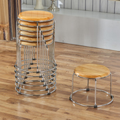 圆凳实木轻奢金银色快餐厅小吃店重叠橡木松木不锈钢筋家用矮坐具