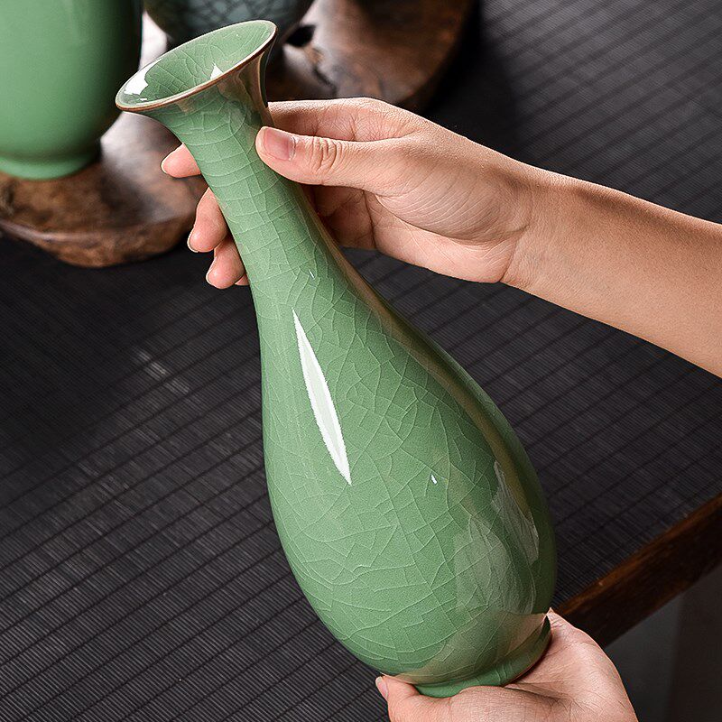 龙泉瓷青瓷花瓶仿古鲜花中式客厅电视柜插花瓶装饰品家.居瓷瓶摆,家居饰品,桌面摆件,淘宝优惠券,粉丝福利购,淘宝优惠卷