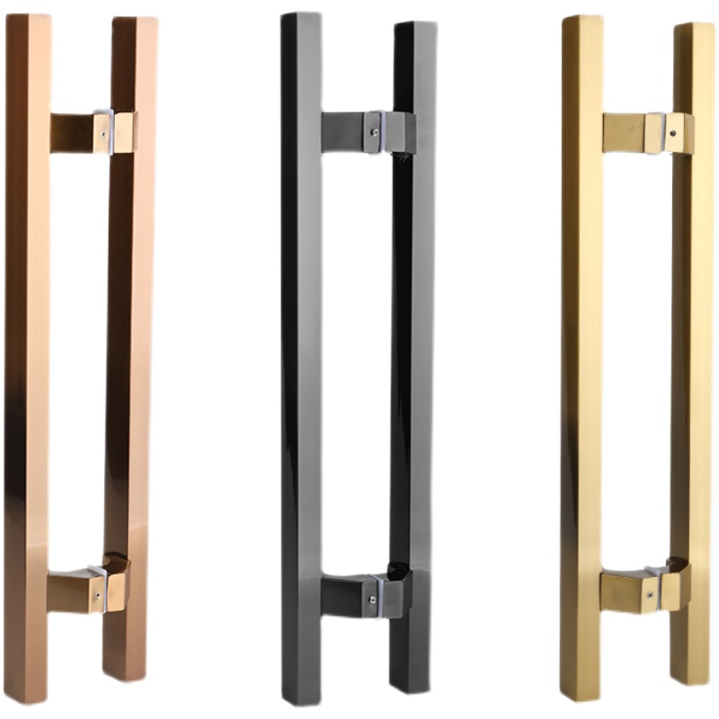 玻璃门把手黑色不锈钢玻璃门拉手推拉地簧M门偏位马蹄脚方管大门