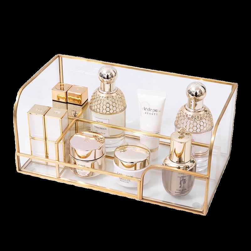 轻奢桌面化c妆品收纳盒收纳梳妆台家用护肤品置物架透明玻璃大容