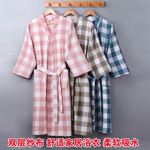 纯棉双层纱布浴袍日式和服女浴衣男夏季薄款浴巾吸X水速干美容院