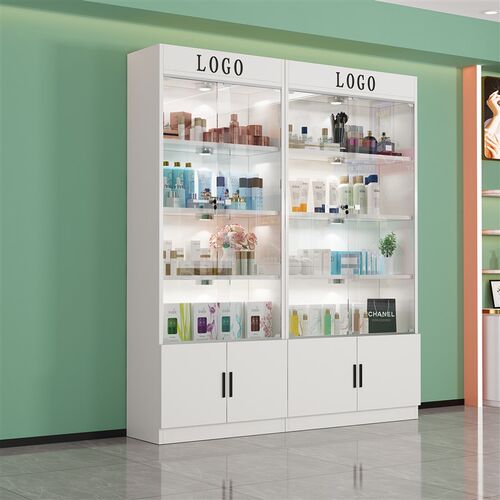 化妆品展示柜美容院产品柜办公样品置物架礼N品陈列柜子玻璃门带
