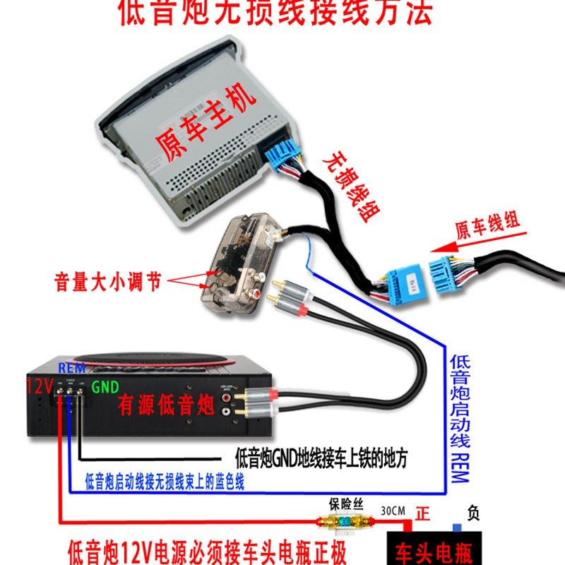 汽车低音炮无损线束改装功放专B车专用车载高转低音频转换器有源