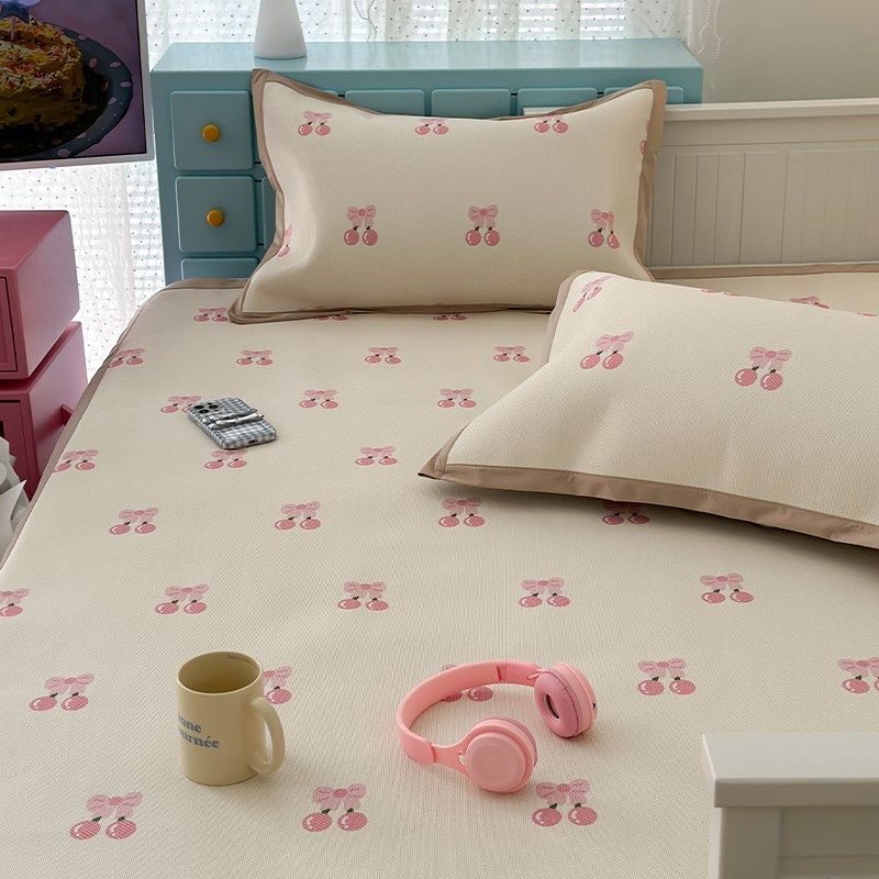 ins奶油樱桃冰藤凉席1.s5m1.8米三件套可水洗冰丝席床笠款空调软,床上用品,冰丝席,淘宝优惠券,粉丝福利购,淘宝优惠卷