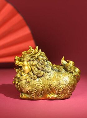 铜大肚胖貔貅摆件中式貔貅办公室卧室家居N客厅装饰开业礼物黄铜