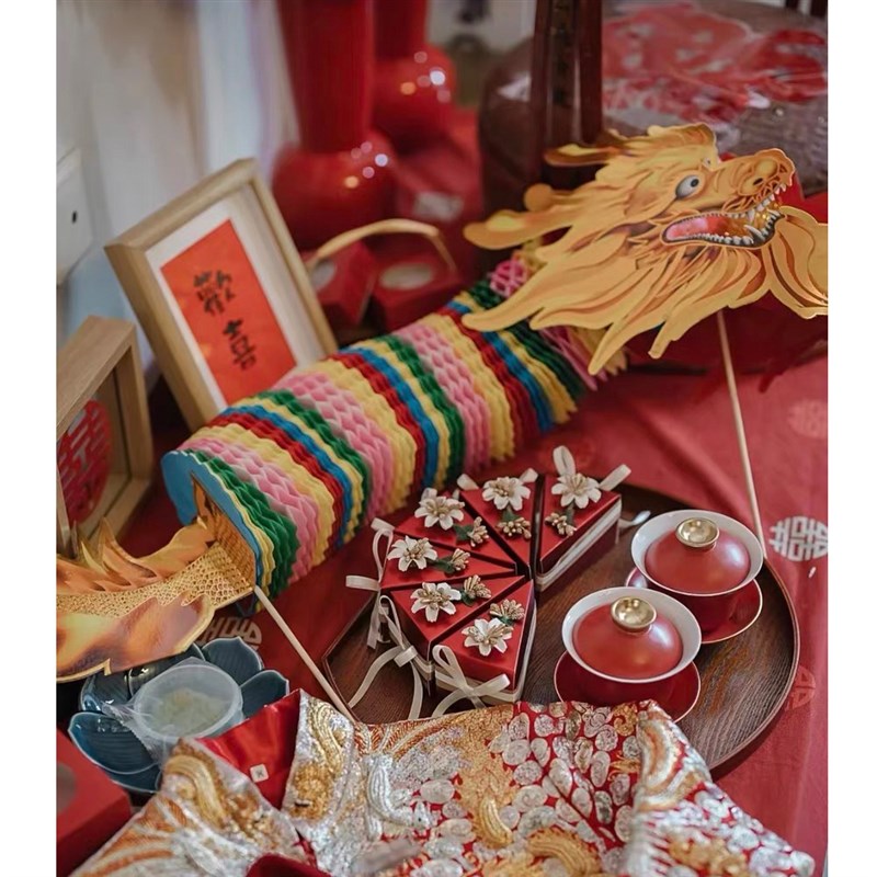 结婚喜庆剪纸舞龙折叠龙婚庆道具新E娘伴娘接亲拍摄氛围道具出片