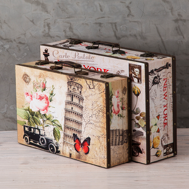 复古手提箱储物木箱子欧式收纳箱杂物整理L箱老式皮箱旅行摄影道