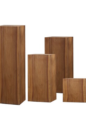 侘寂风底座雕塑造台装q饰摆件方形香樟木日式民宿碳化木墩家用实